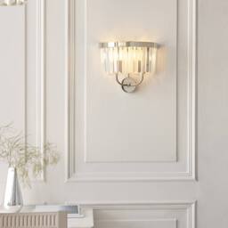 Netlighting Ascoli Wall Lamp Bright Nickel Plate & Clear Cut Glass 2 x 6W LED E14 in Grey - thumbnail 2