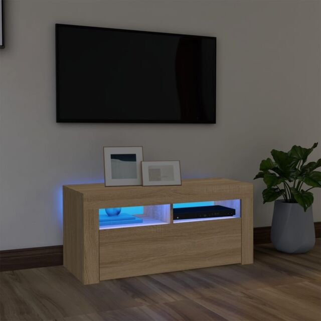 Berkfield Home TV Cabinet with LED Lights Sonoma Oak 90x35x40 cm in Brown - Size: 90 x 35 x 40 cm - image 1