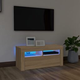 Berkfield Home TV Cabinet with LED Lights Sonoma Oak 90x35x40 cm in Brown - Size: 90 x 35 x 40 cm - thumbnail 1
