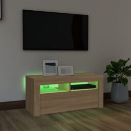 Berkfield Home TV Cabinet with LED Lights Sonoma Oak 90x35x40 cm in Brown - Size: 90 x 35 x 40 cm - thumbnail 4