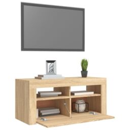 Berkfield Home TV Cabinet with LED Lights Sonoma Oak 90x35x40 cm in Brown - Size: 90 x 35 x 40 cm - thumbnail 6