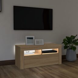 Berkfield Home TV Cabinet with LED Lights Sonoma Oak 90x35x40 cm in Brown - Size: 90 x 35 x 40 cm - thumbnail 3