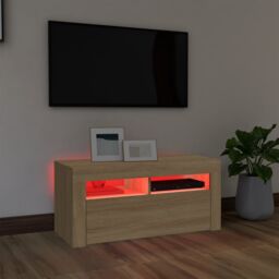 Berkfield Home TV Cabinet with LED Lights Sonoma Oak 90x35x40 cm in Brown - Size: 90 x 35 x 40 cm - thumbnail 5