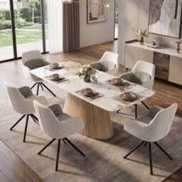 HOME LUXE INTERIOR Monaco Grey Stone Extending Dining Set 6 Maryland Swivel Chairs - thumbnail 2