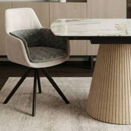 HOME LUXE INTERIOR Monaco Grey Stone Extending Dining Set 6 Maryland Swivel Chairs - thumbnail 8