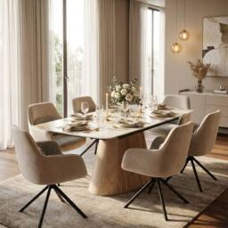 HOME LUXE INTERIOR Monaco Grey Stone Extending Dining Set 6 Maryland Swivel Chairs - thumbnail 3