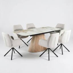 HOME LUXE INTERIOR Monaco Grey Stone Extending Dining Set 6 Maryland Swivel Chairs - thumbnail 1