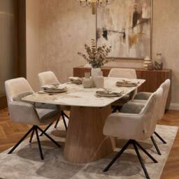 HOME LUXE INTERIOR Monaco Grey Stone Extending Dining Set 6 Maryland Swivel Chairs - thumbnail 4