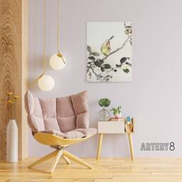 "Artery8 Bunting On Blossom Branch Canvas Wall Art Print Ohara Koson in Grey - Size: W18"" x H24""" - thumbnail 3