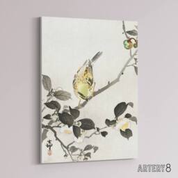 "Artery8 Bunting On Blossom Branch Canvas Wall Art Print Ohara Koson in Grey - Size: W18"" x H24""" - thumbnail 2