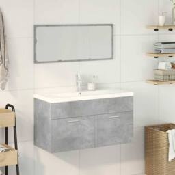 Berkfield Home 3 Piece Bathroom Furniture Set Concrete Grey Engineered Wood - thumbnail 3