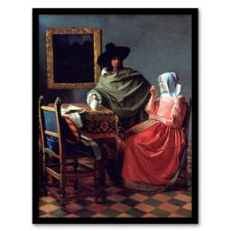 Artery8 Johannes Vermeer Framed Wall Art Print The Wine Glass Cropped Paiting - Size: A4 - thumbnail 1