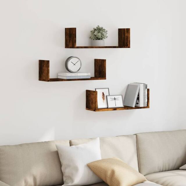 Berkfield Home Durable Wall Shelves 3 pcs Smoked Oak 58x18x18 cm Engineered Wood in Brown - Size: 58 x 18 x 18 cm - image 1