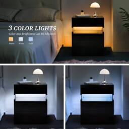 Direct Wicker LED Nightstand Acrylic Board Bedside Table End Table with 3 Drawer in Black - Size: 1 Pack - thumbnail 3