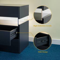 Direct Wicker LED Nightstand Acrylic Board Bedside Table End Table with 3 Drawer in Black - Size: 1 Pack - thumbnail 4