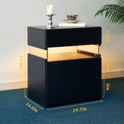 Direct Wicker LED Nightstand Acrylic Board Bedside Table End Table with 3 Drawer in Black - Size: 1 Pack - thumbnail 2
