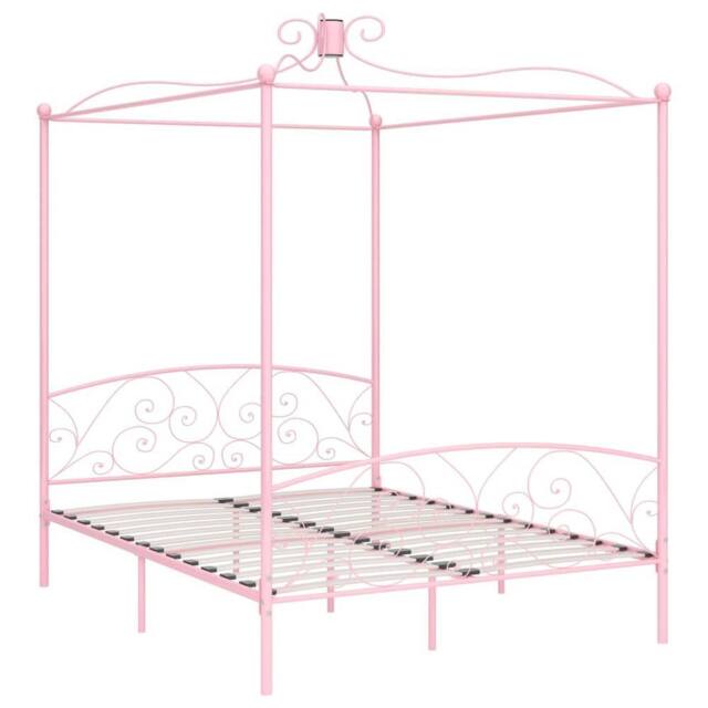 Berkfield Home Canopy Bed Frame Pink Metal 160x200 cm - image 1