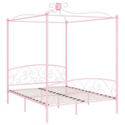 Berkfield Home Canopy Bed Frame Pink Metal 160x200 cm - thumbnail 1