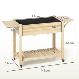 OUTSUNNY Wooden Raised Planter with Lockable Wheels, Liner, Natural - thumbnail 3
