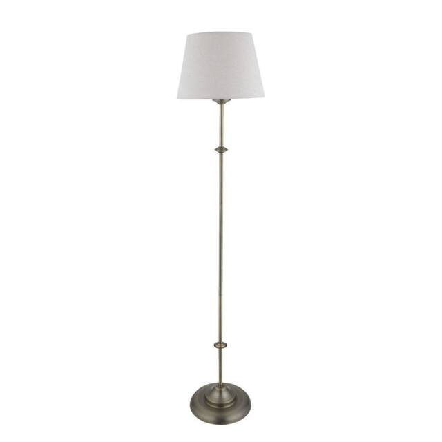 First Choice Lighting Lytchett - Antique Brass Spindle Floor Lamp with Natural Linen Shade in Bronze - image 1