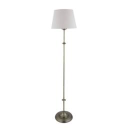 First Choice Lighting Lytchett - Antique Brass Spindle Floor Lamp with Natural Linen Shade in Bronze - thumbnail 1