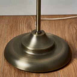 First Choice Lighting Lytchett - Antique Brass Spindle Floor Lamp with Natural Linen Shade in Bronze - thumbnail 2