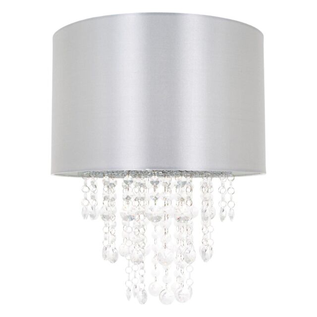 Happy Homewares Modern Satin Fabric Pendant Light Shade with Acrylic Droplets in Grey - Size: 12 inches - image 1
