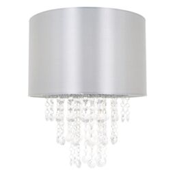 Happy Homewares Modern Satin Fabric Pendant Light Shade with Acrylic Droplets in Grey - Size: 12 inches