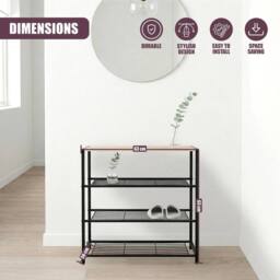 Kelvenix 3 Tier Metal Shoe Rack with Wooden Bench in Black - Size: 0.6m2 - thumbnail 2
