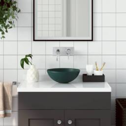 Berkfield Home Sleek Bathroom Sink Ceramic Dark Green Round - thumbnail 2