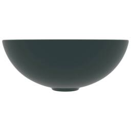 Berkfield Home Sleek Bathroom Sink Ceramic Dark Green Round - thumbnail 1