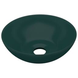 Berkfield Home Sleek Bathroom Sink Ceramic Dark Green Round - thumbnail 3