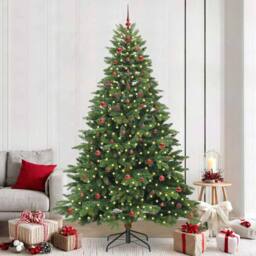 Berkfield Home Artificial Christmas Tree with 300 LEDs Green 240 cm PE & PVC - thumbnail 1