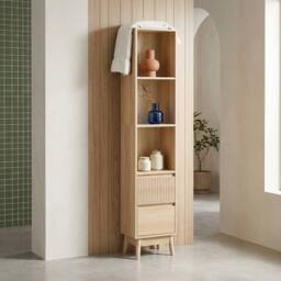 sweeek 3-shelf storage column wood decor with 2 drawers in Brown