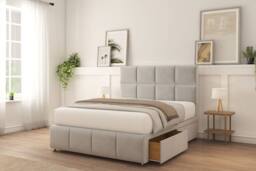 "Sloomy Brington Plush Divan Bed Base 2 Drawers Same Side With 26"" Strutted Headboard in Silver - Size: Small Double" - thumbnail 1