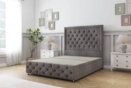 "Sloomy Vienna Naples Divan Base 4 Drawers - 26"" Headboard & 12"" Footboard in Grey - Size: Small Double" - thumbnail 1