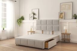 "Sloomy Brington Plush Divan Bed Base 2 Drawers Same Side With 26"" Strutted Headboard in Silver - Size: Small Double" - thumbnail 2