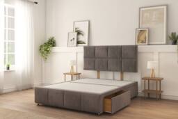 "Sloomy Brington Plush Divan Bed Base 2 Drawers Same Side With 26"" Strutted Headboard in Silver - Size: Small Double" - thumbnail 4