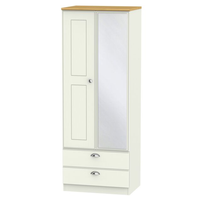 Ready Assembled 2 U Albert Tall 2 Door 2drw Mirrored Wardrobe (Ready Assembled) in Cream