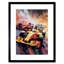 "Artery8 Wall Art Print Grand Prix Championship Cars Racing on Track Artwork Framed 9X7 Inch in Black - Size: W7"" x H9""" - thumbnail 1