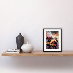 "Artery8 Wall Art Print Grand Prix Championship Cars Racing on Track Artwork Framed 9X7 Inch in Black - Size: W7"" x H9""" - thumbnail 2