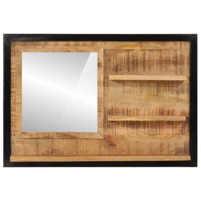 Berkfield Home Mirror with Shelves 80x8x55 cm Glass & Solid Wood Mango in Brown - Size: 80 x 8 x 55 cm - image 1