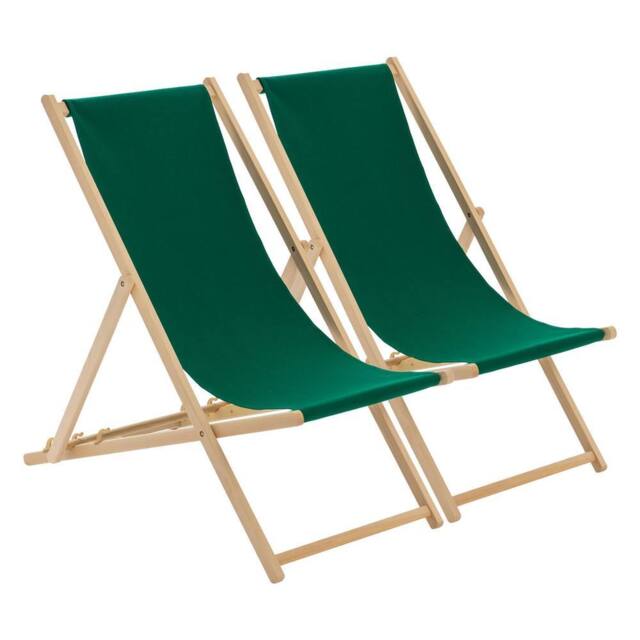 Harbour Housewares Folding Wooden Deck Chairs Green Pack of 2 - image 1