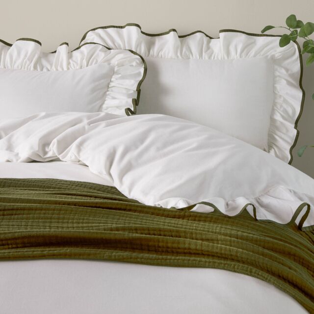 Wylder Blousey Ruffled 100% Cotton Pillowcase Pair in Olive - image 1