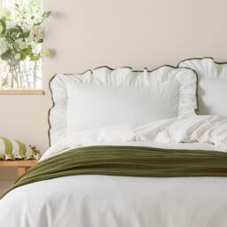 Wylder Blousey Ruffled 100% Cotton Pillowcase Pair in Olive - thumbnail 2