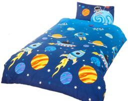 Rapport Home Rockets Polycotton Duvet Cover Set With Pillowcase in Blue - Size: Single - thumbnail 2