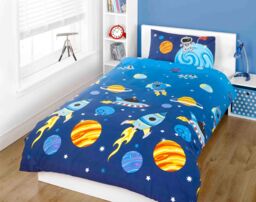 Rapport Home Rockets Polycotton Duvet Cover Set With Pillowcase in Blue - Size: Single - thumbnail 1