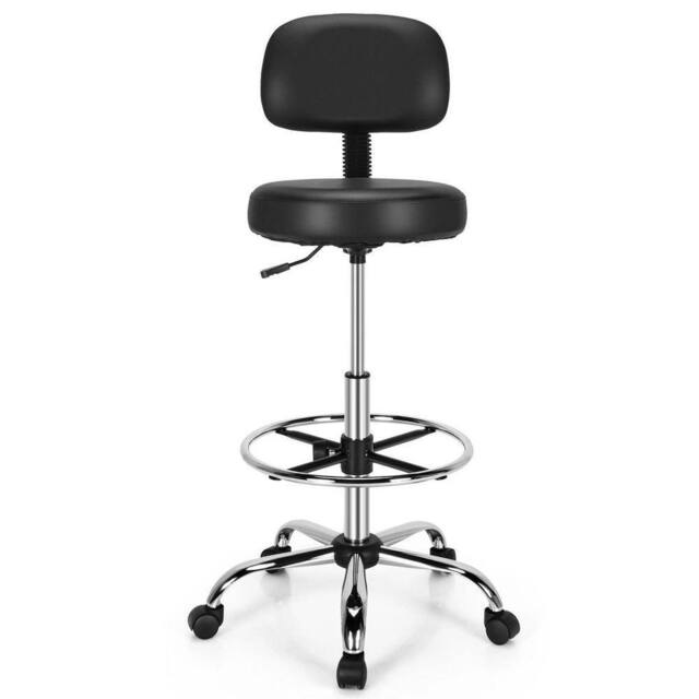 KORVIXA Ergonomic Drafting Chair Faux Leather Upholstered Rolling Stool in Black - Size: 100 cm x 100 cm - image 1