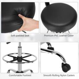 KORVIXA Ergonomic Drafting Chair Faux Leather Upholstered Rolling Stool in Black - Size: 100 cm x 100 cm - thumbnail 4
