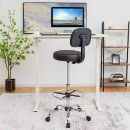 KORVIXA Ergonomic Drafting Chair Faux Leather Upholstered Rolling Stool in Black - Size: 100 cm x 100 cm - thumbnail 3